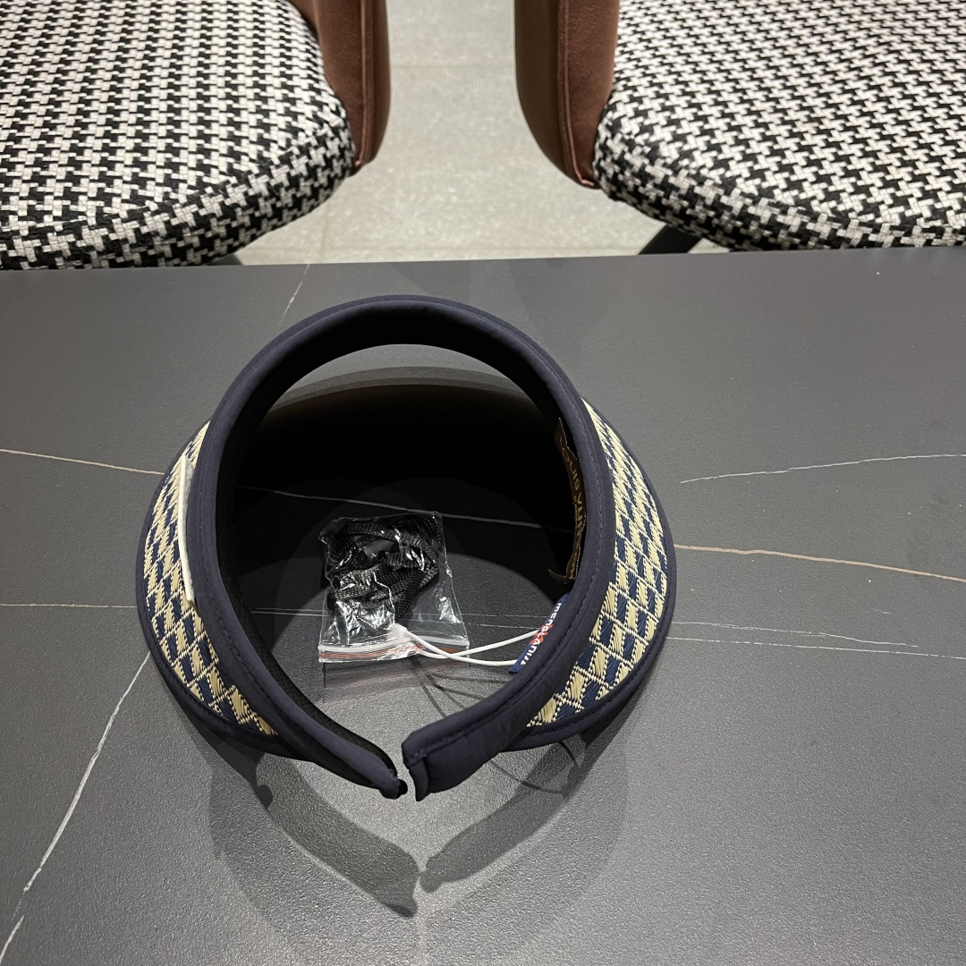 Lv路易威登 千鸟格防晒帽子女2025新款夏季防紫外线发箍遮阳大帽檐空顶太阳帽