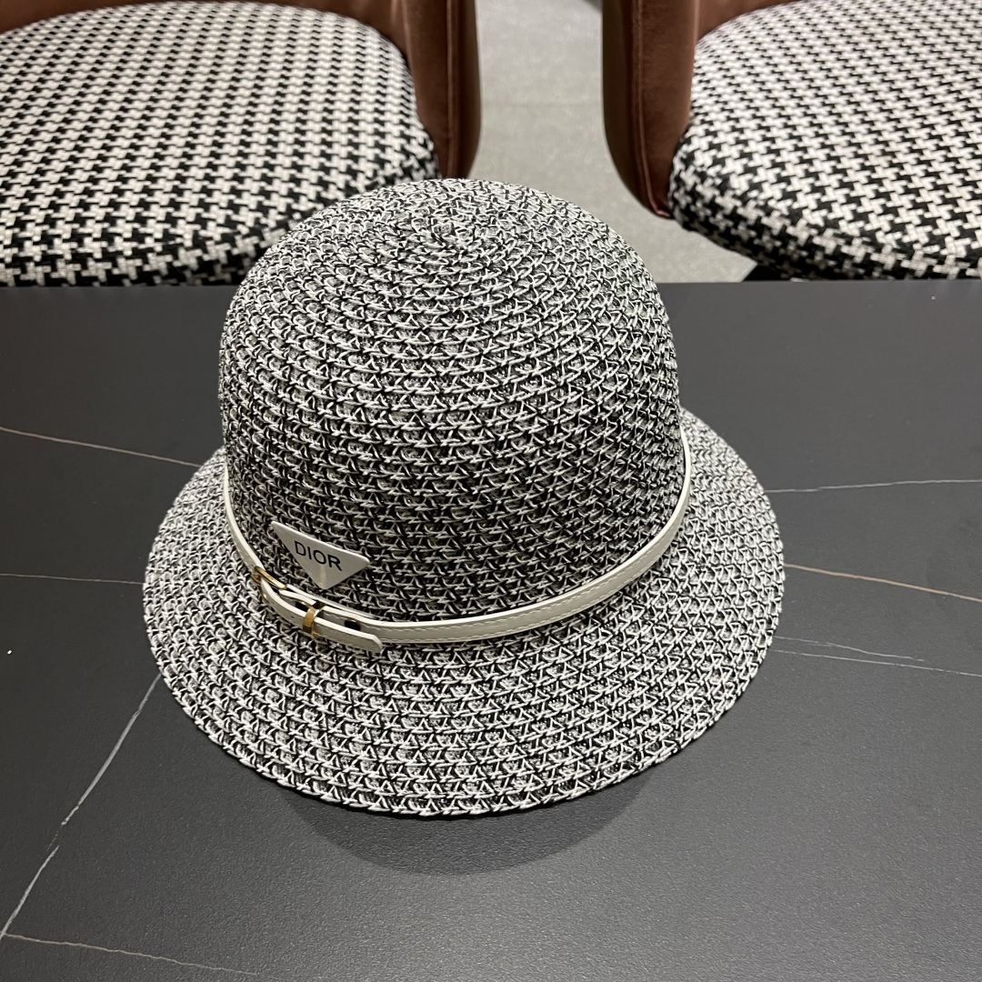 [Prada Hats]RADA Prada hollow breathable bucket hat for women traveling and sh