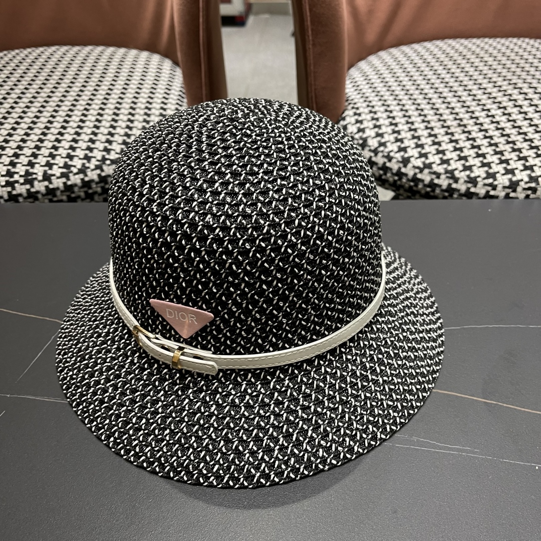 [Prada Hats]RADA Prada hollow breathable bucket hat for women traveling and sh