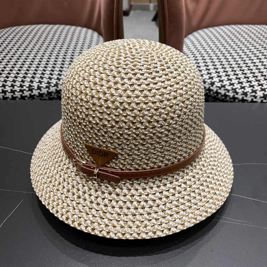 [Prada Hats]RADA Prada hollow breathable bucket hat for women traveling and sh