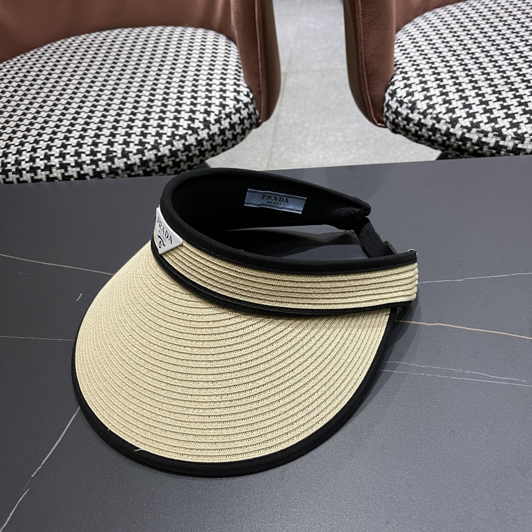 PRADA普拉达【防紫外线】帽子女士遮阳草帽可折叠春夏季高级感时尚遮脸空顶帽