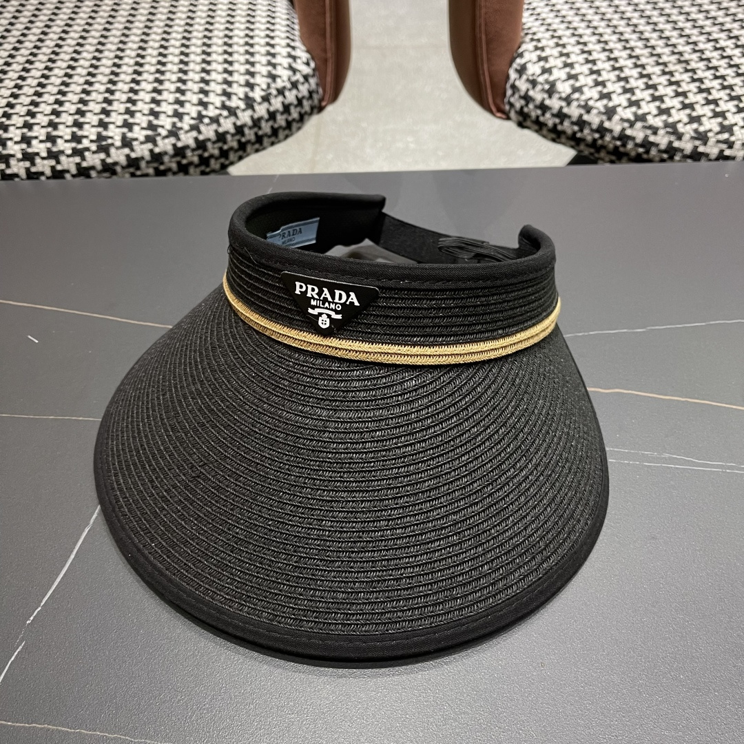 PRADA普拉达【防紫外线】帽子女士遮阳草帽可折叠春夏季高级感时尚遮脸空顶帽