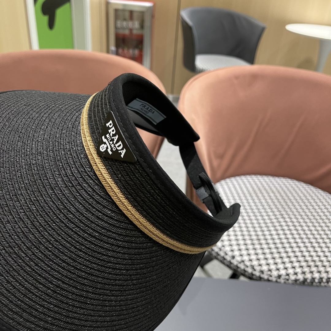 PRADA普拉达【防紫外线】帽子女士遮阳草帽可折叠春夏季高级感时尚遮脸空顶帽