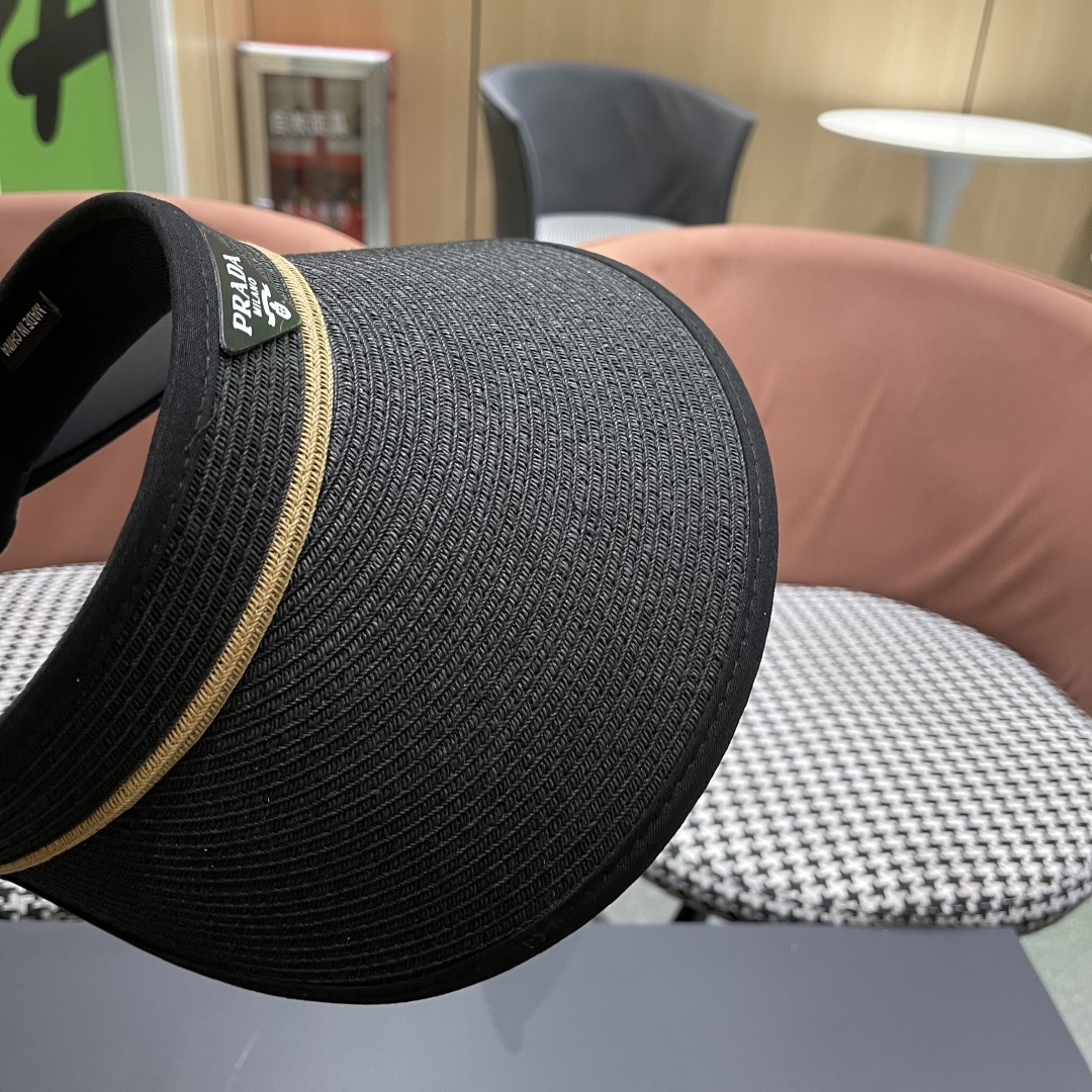 PRADA普拉达【防紫外线】帽子女士遮阳草帽可折叠春夏季高级感时尚遮脸空顶帽