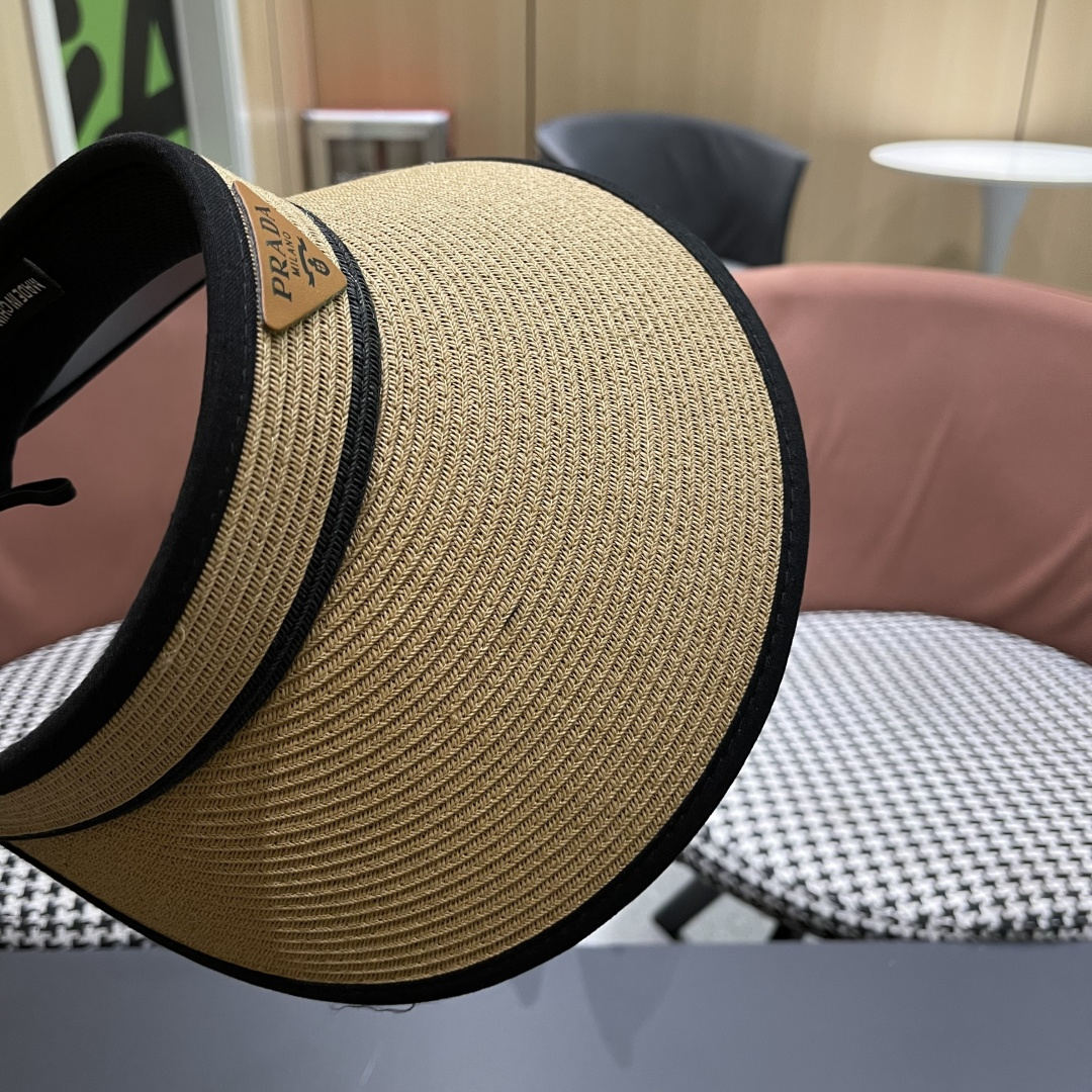 PRADA普拉达【防紫外线】帽子女士遮阳草帽可折叠春夏季高级感时尚遮脸空顶帽