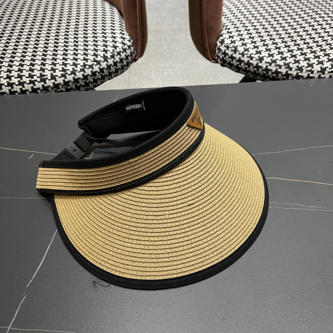 PRADA普拉达【防紫外线】帽子女士遮阳草帽可折叠春夏季高级感时尚遮脸空顶帽