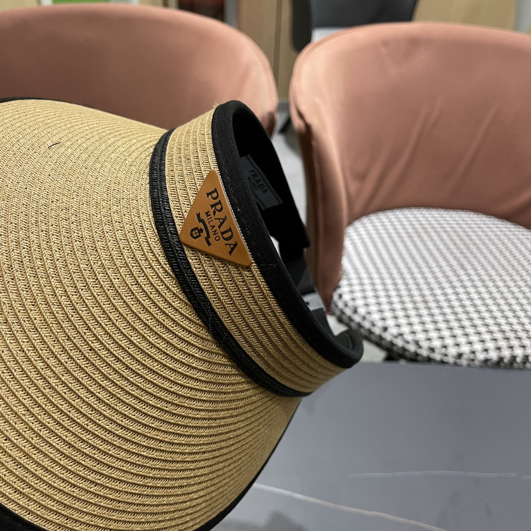 PRADA普拉达【防紫外线】帽子女士遮阳草帽可折叠春夏季高级感时尚遮脸空顶帽