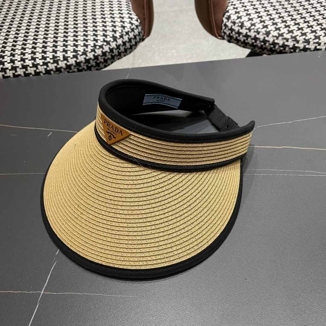 PRADA普拉达【防紫外线】帽子女士遮阳草帽可折叠春夏季高级感时尚遮脸空顶帽