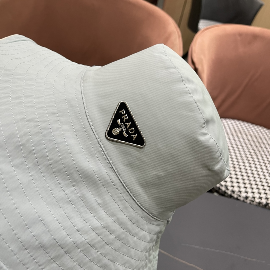 PRADA普拉达韩版系带遮阳帽子女户外夏季双面可戴大帽檐太阳帽防晒遮脸渔夫帽