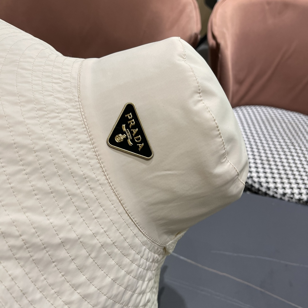 PRADA普拉达韩版系带遮阳帽子女户外夏季双面可戴大帽檐太阳帽防晒遮脸渔夫帽