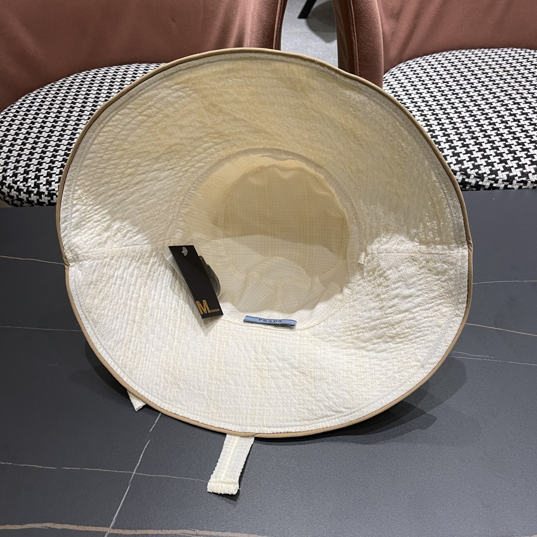 PRADA普拉达韩版系带遮阳帽子女户外夏季双面可戴大帽檐太阳帽防晒遮脸渔夫帽