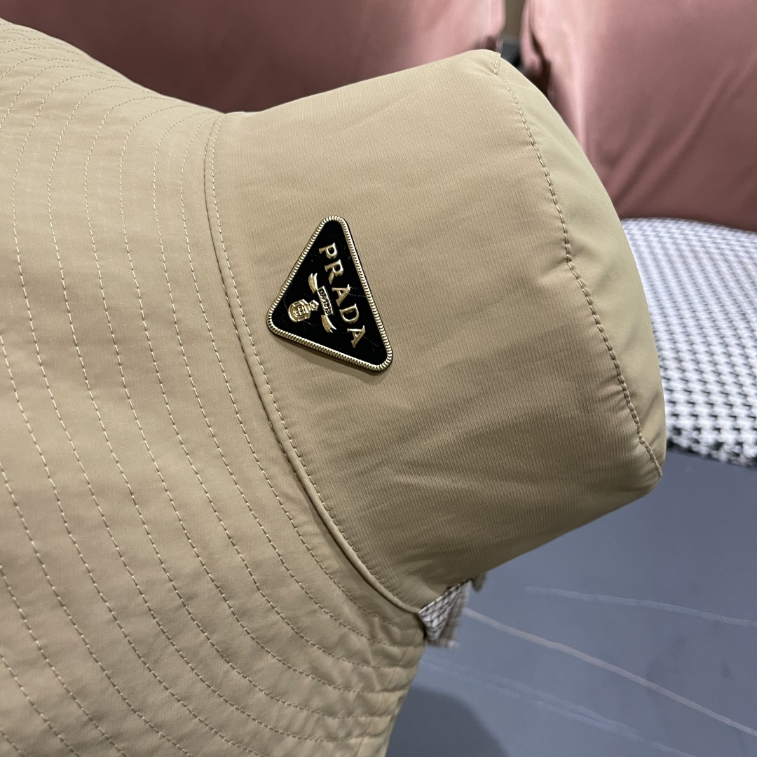 PRADA普拉达韩版系带遮阳帽子女户外夏季双面可戴大帽檐太阳帽防晒遮脸渔夫帽