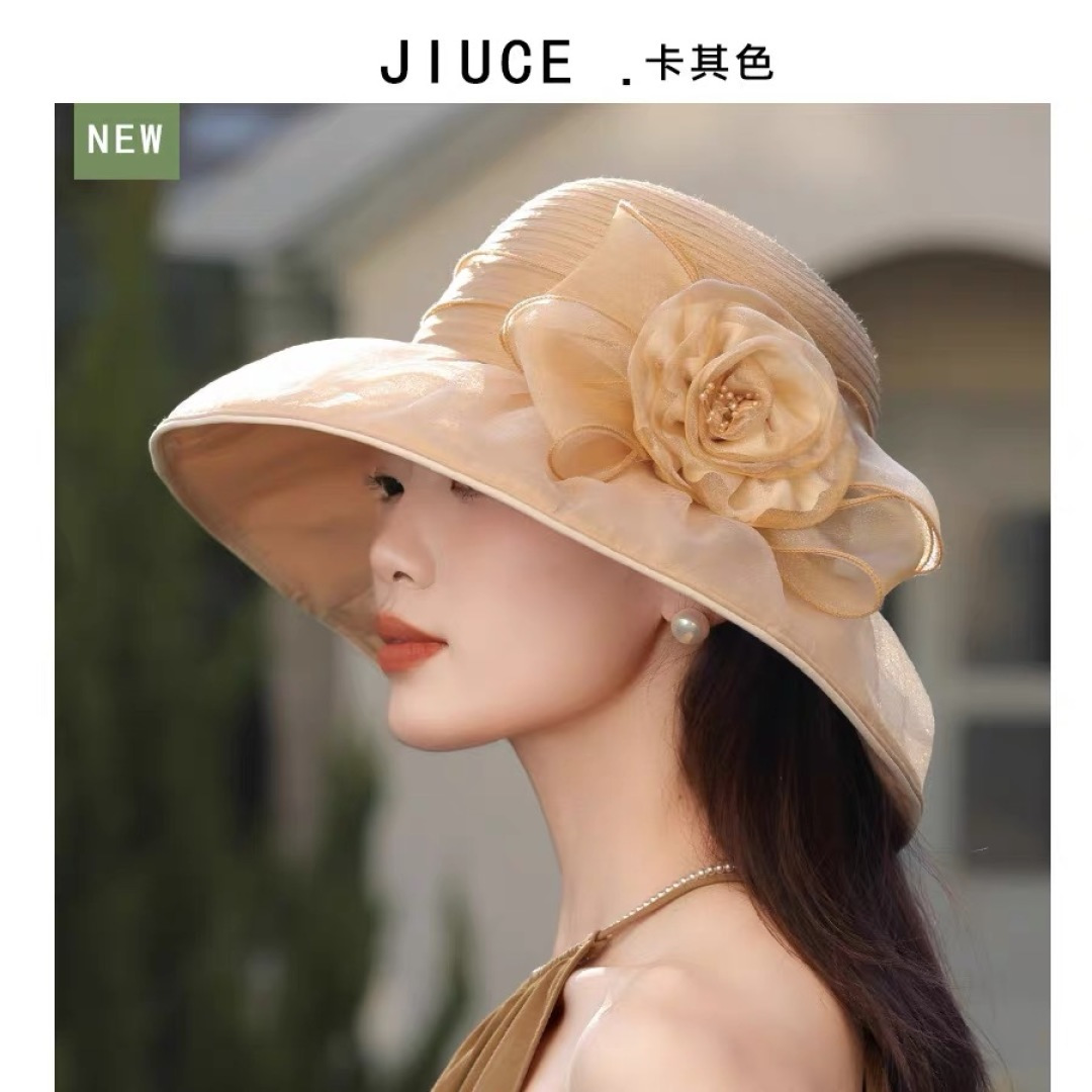 【CELINE赛琳】 网纱大花朵百搭渔夫帽子女春夏季海边沙
滩度假遮阳帽女士妈妈盆帽