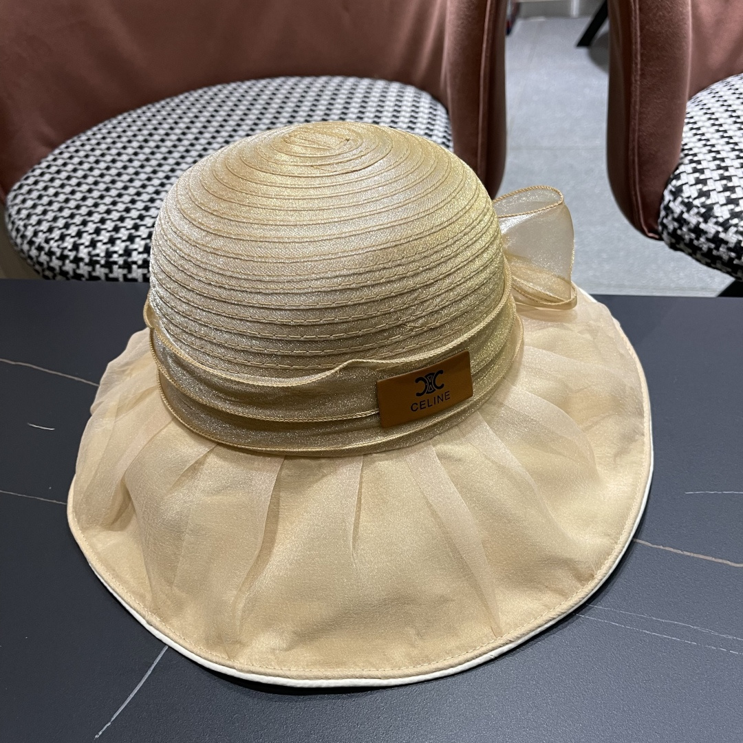 【CELINE赛琳】 网纱大花朵百搭渔夫帽子女春夏季海边沙
滩度假遮阳帽女士妈妈盆帽