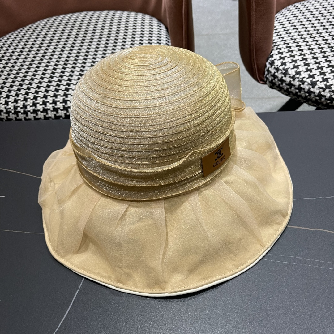 【CELINE赛琳】 网纱大花朵百搭渔夫帽子女春夏季海边沙
滩度假遮阳帽女士妈妈盆帽
