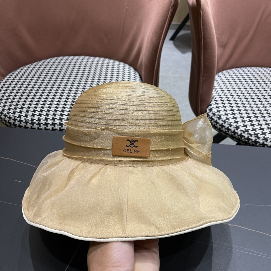 【CELINE赛琳】 网纱大花朵百搭渔夫帽子女春夏季海边沙
滩度假遮阳帽女士妈妈盆帽
