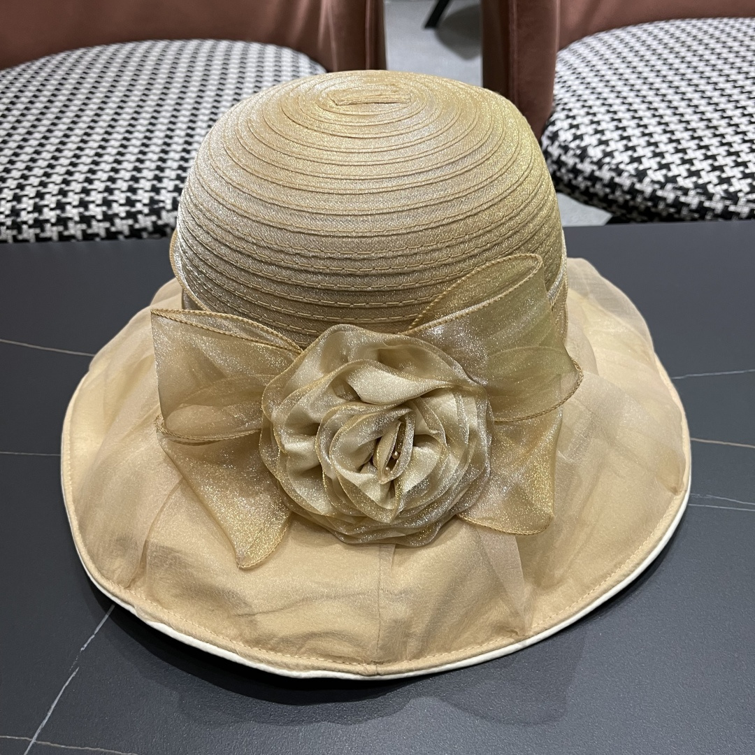 【CELINE赛琳】 网纱大花朵百搭渔夫帽子女春夏季海边沙
滩度假遮阳帽女士妈妈盆帽