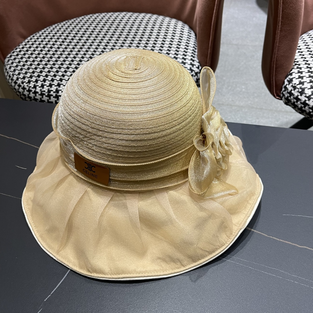 【CELINE赛琳】 网纱大花朵百搭渔夫帽子女春夏季海边沙
滩度假遮阳帽女士妈妈盆帽