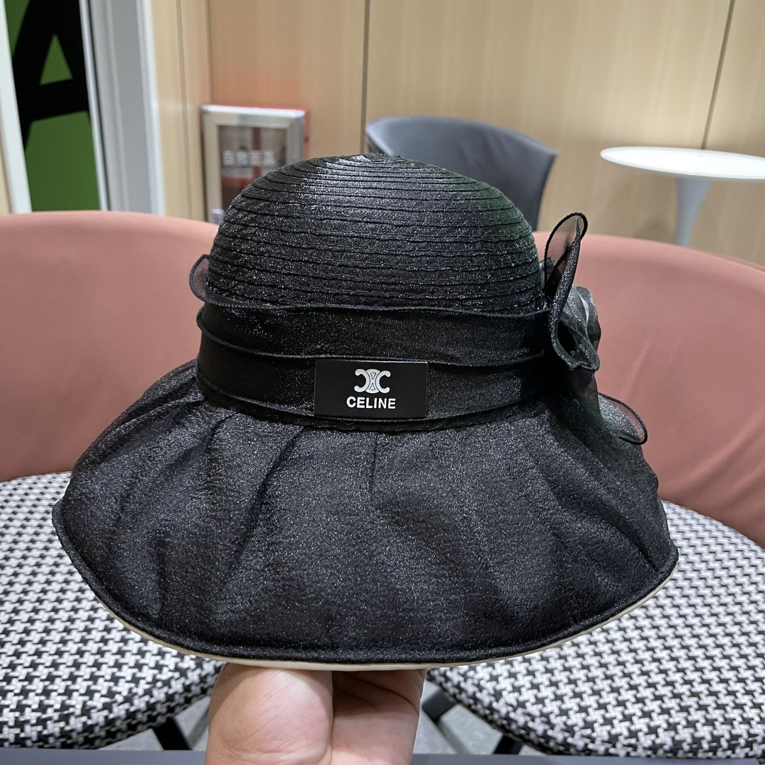 【CELINE赛琳】 网纱大花朵百搭渔夫帽子女春夏季海边沙
滩度假遮阳帽女士妈妈盆帽