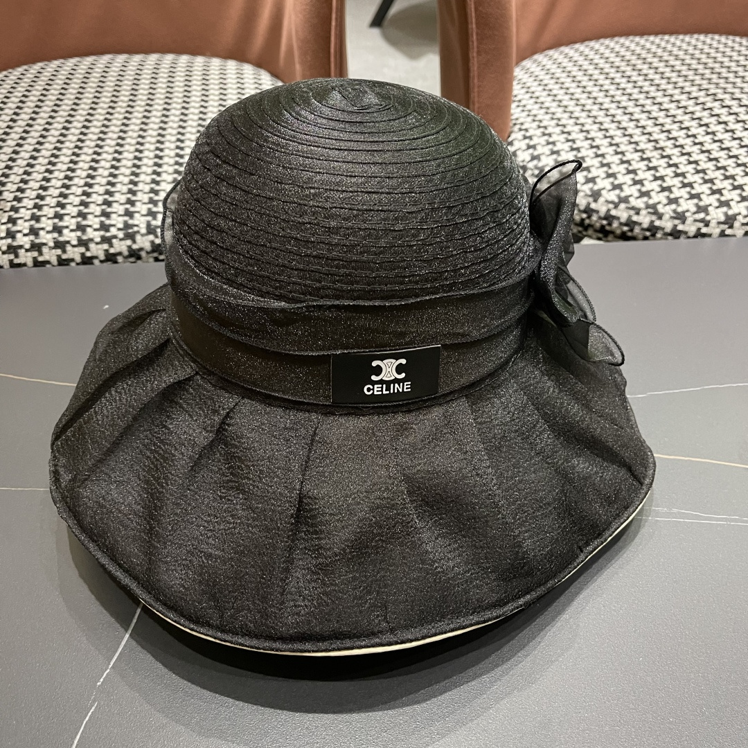 【CELINE赛琳】 网纱大花朵百搭渔夫帽子女春夏季海边沙
滩度假遮阳帽女士妈妈盆帽