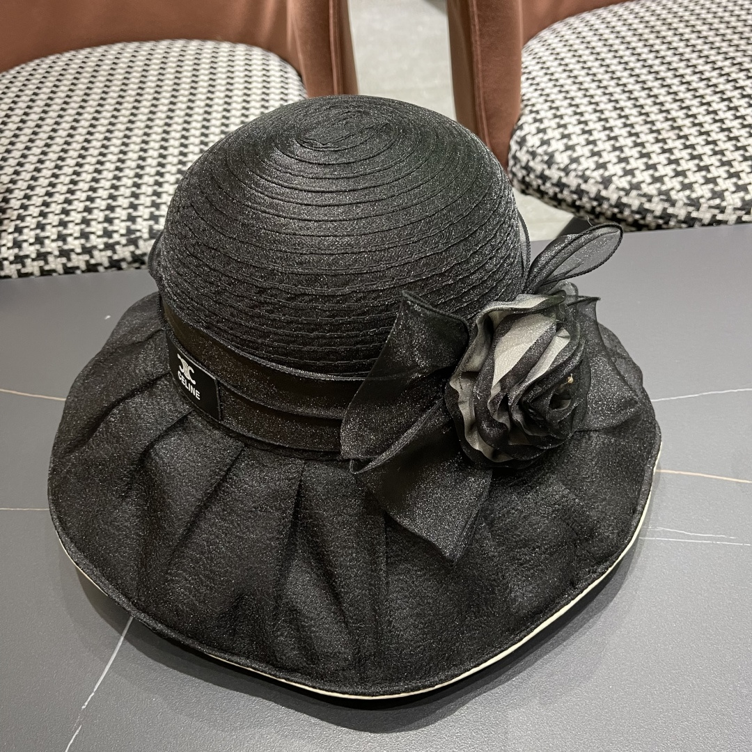 【CELINE赛琳】 网纱大花朵百搭渔夫帽子女春夏季海边沙
滩度假遮阳帽女士妈妈盆帽