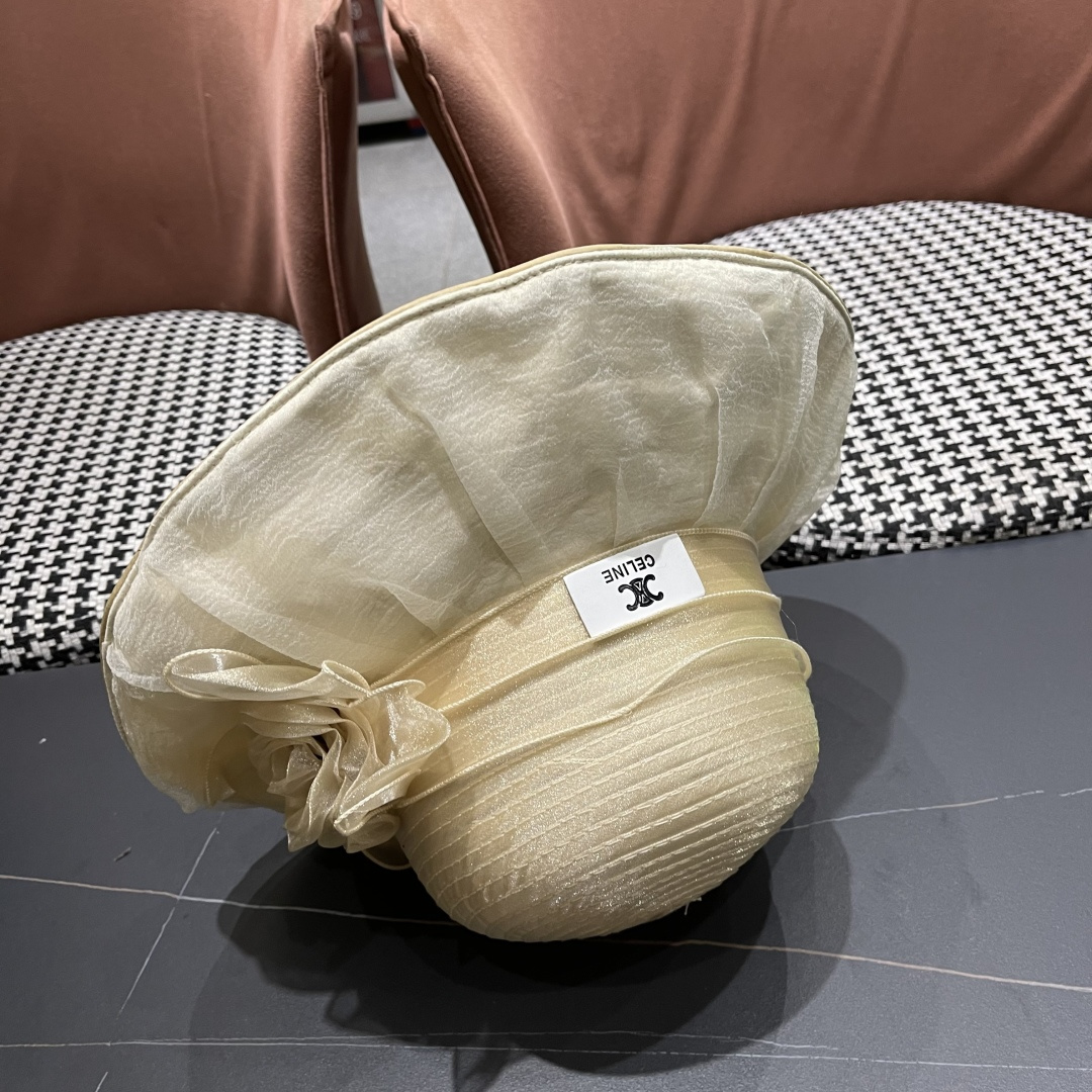 【CELINE赛琳】 网纱大花朵百搭渔夫帽子女春夏季海边沙
滩度假遮阳帽女士妈妈盆帽