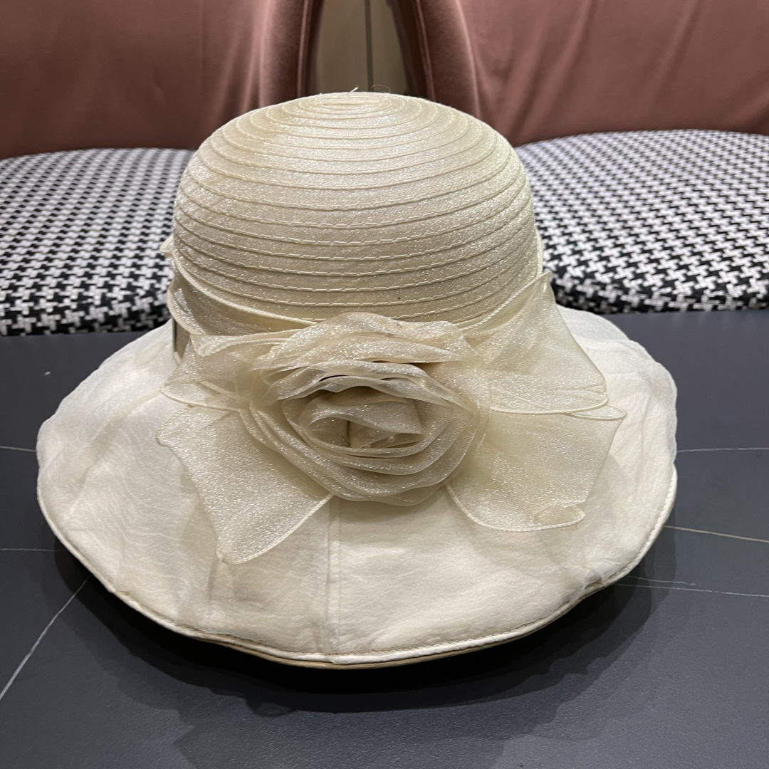 【CELINE赛琳】 网纱大花朵百搭渔夫帽子女春夏季海边沙
滩度假遮阳帽女士妈妈盆帽