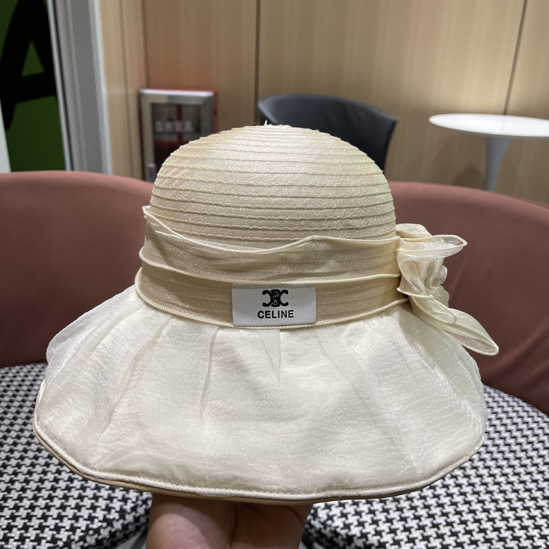 【CELINE赛琳】 网纱大花朵百搭渔夫帽子女春夏季海边沙
滩度假遮阳帽女士妈妈盆帽