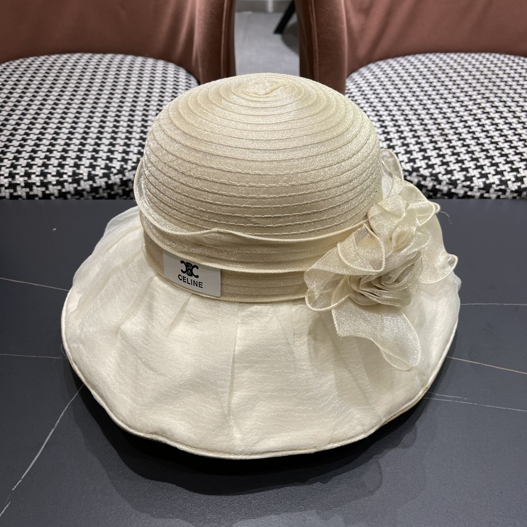 【CELINE赛琳】 网纱大花朵百搭渔夫帽子女春夏季海边沙
滩度假遮阳帽女士妈妈盆帽