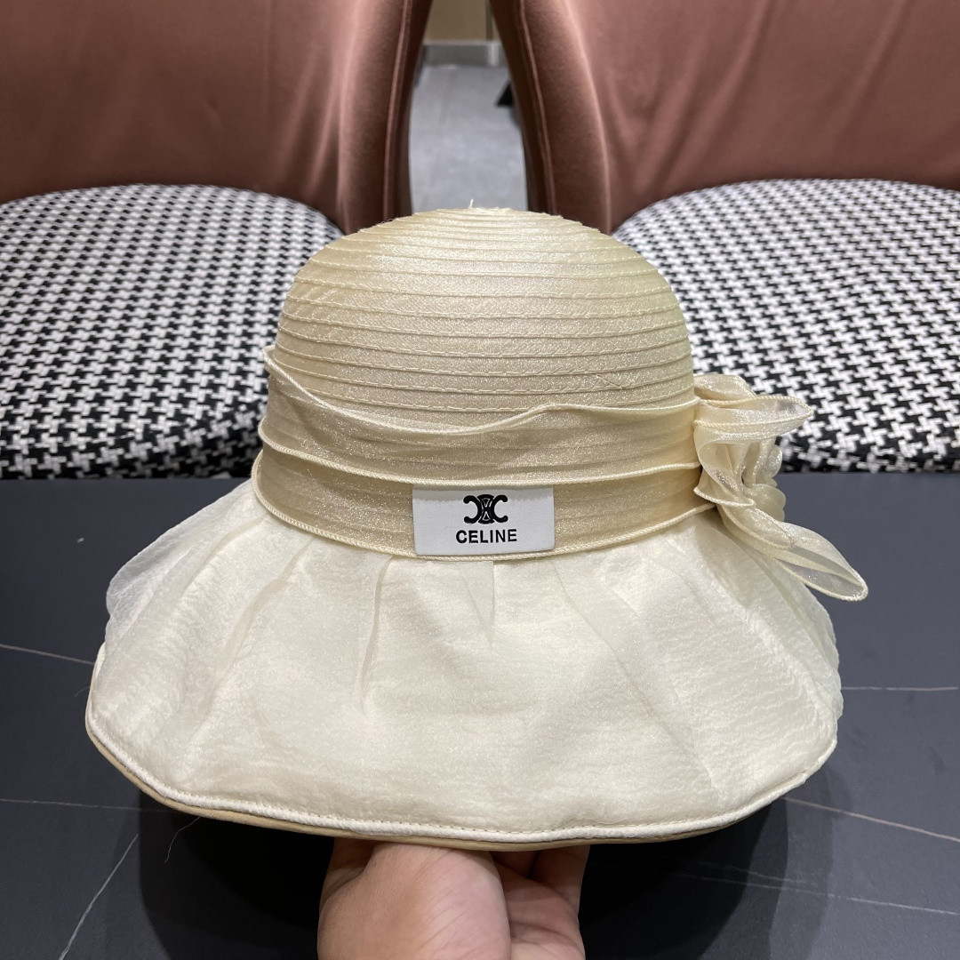 【CELINE赛琳】 网纱大花朵百搭渔夫帽子女春夏季海边沙
滩度假遮阳帽女士妈妈盆帽