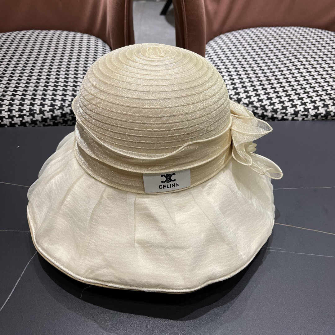 【CELINE赛琳】 网纱大花朵百搭渔夫帽子女春夏季海边沙
滩度假遮阳帽女士妈妈盆帽