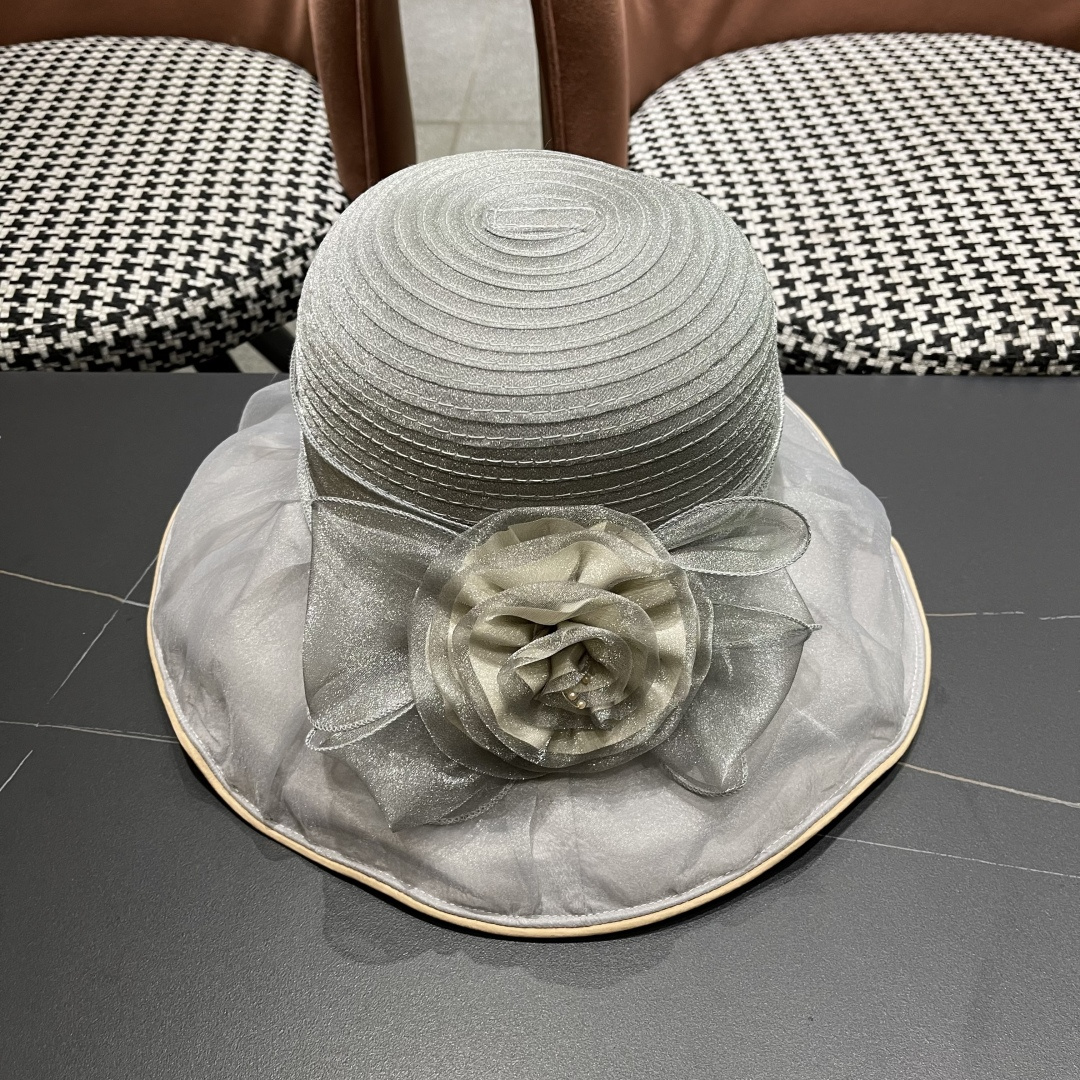 【CELINE赛琳】 网纱大花朵百搭渔夫帽子女春夏季海边沙
滩度假遮阳帽女士妈妈盆帽