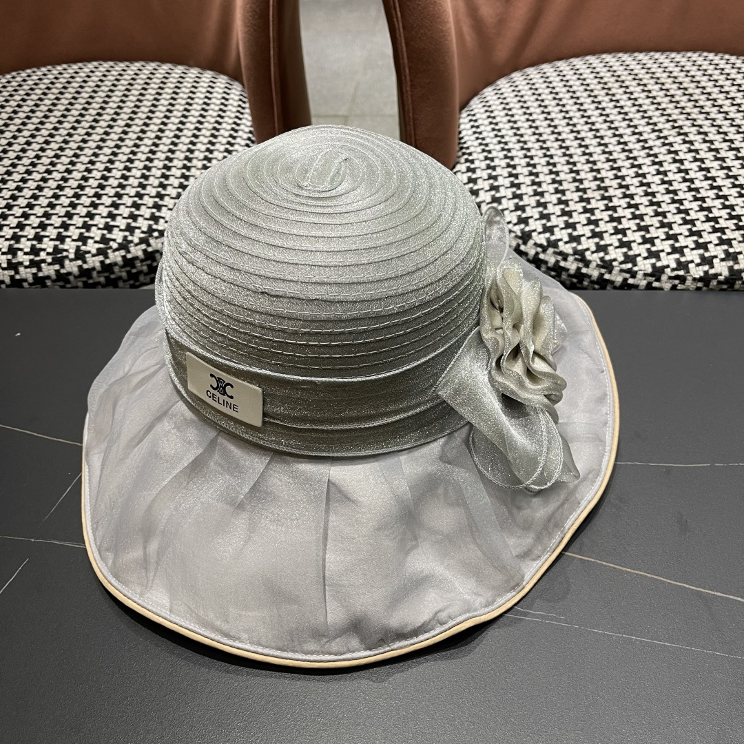 【CELINE赛琳】 网纱大花朵百搭渔夫帽子女春夏季海边沙
滩度假遮阳帽女士妈妈盆帽