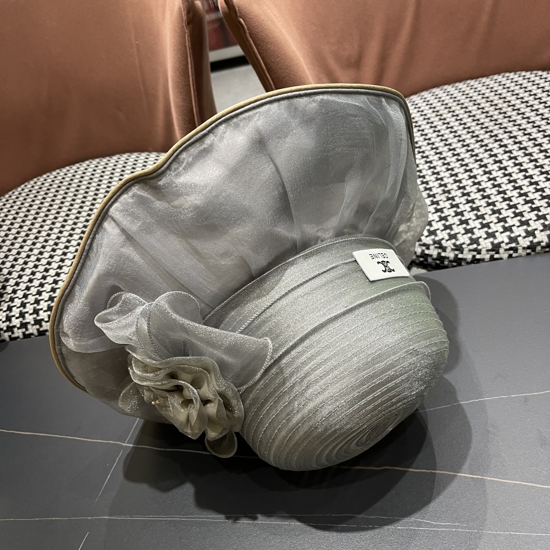 【CELINE赛琳】 网纱大花朵百搭渔夫帽子女春夏季海边沙
滩度假遮阳帽女士妈妈盆帽