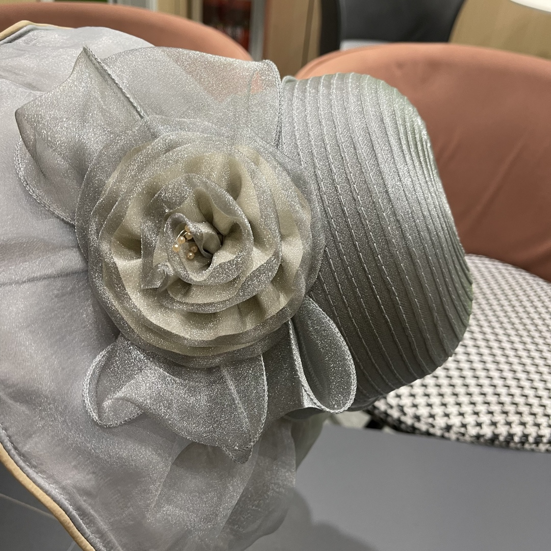 【CELINE赛琳】 网纱大花朵百搭渔夫帽子女春夏季海边沙
滩度假遮阳帽女士妈妈盆帽