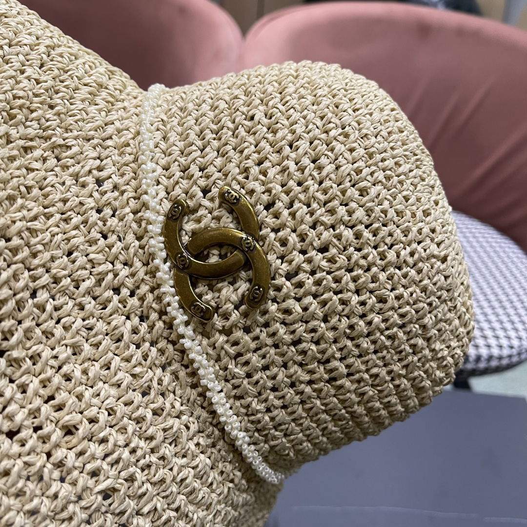  Chanel香奈儿草帽日系甜美珍珠蝴蝶结草帽女夏季
海边度假出游遞阳防晒太阳帽子
