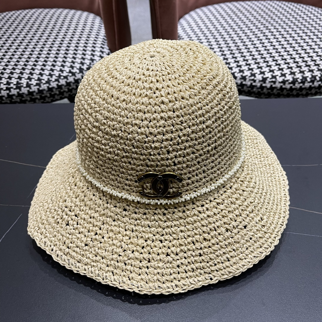  Chanel香奈儿草帽日系甜美珍珠蝴蝶结草帽女夏季
海边度假出游遞阳防晒太阳帽子
