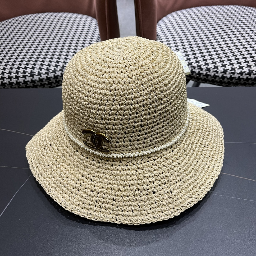  Chanel香奈儿草帽日系甜美珍珠蝴蝶结草帽女夏季
海边度假出游遞阳防晒太阳帽子
