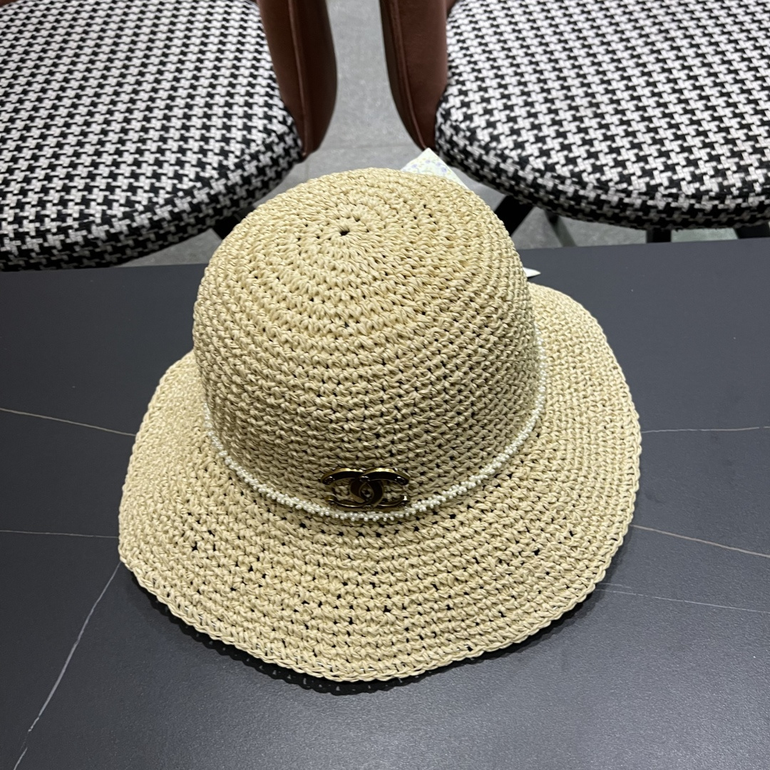  Chanel香奈儿草帽日系甜美珍珠蝴蝶结草帽女夏季
海边度假出游遞阳防晒太阳帽子
