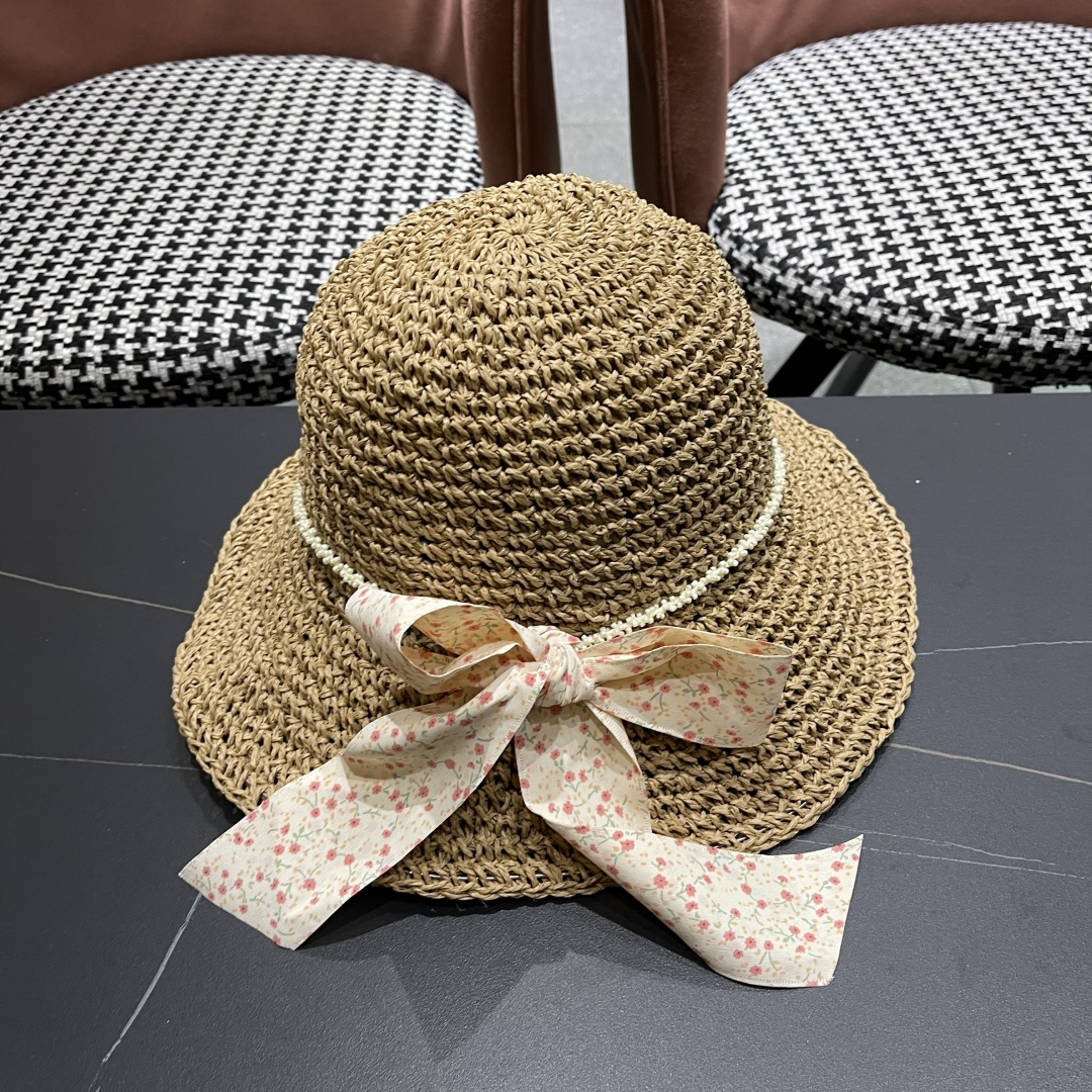  Chanel香奈儿草帽日系甜美珍珠蝴蝶结草帽女夏季
海边度假出游遞阳防晒太阳帽子
