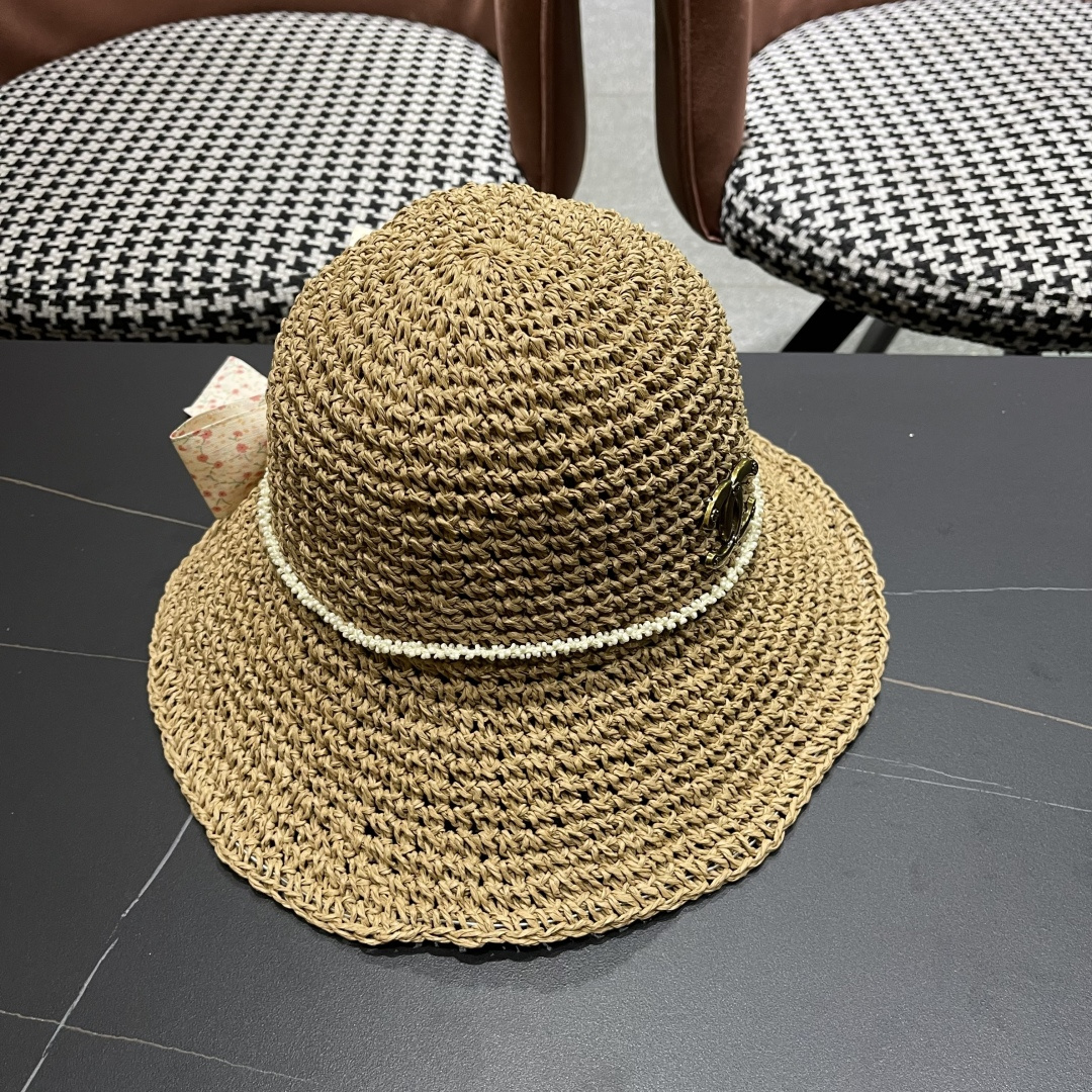  Chanel香奈儿草帽日系甜美珍珠蝴蝶结草帽女夏季
海边度假出游遞阳防晒太阳帽子
