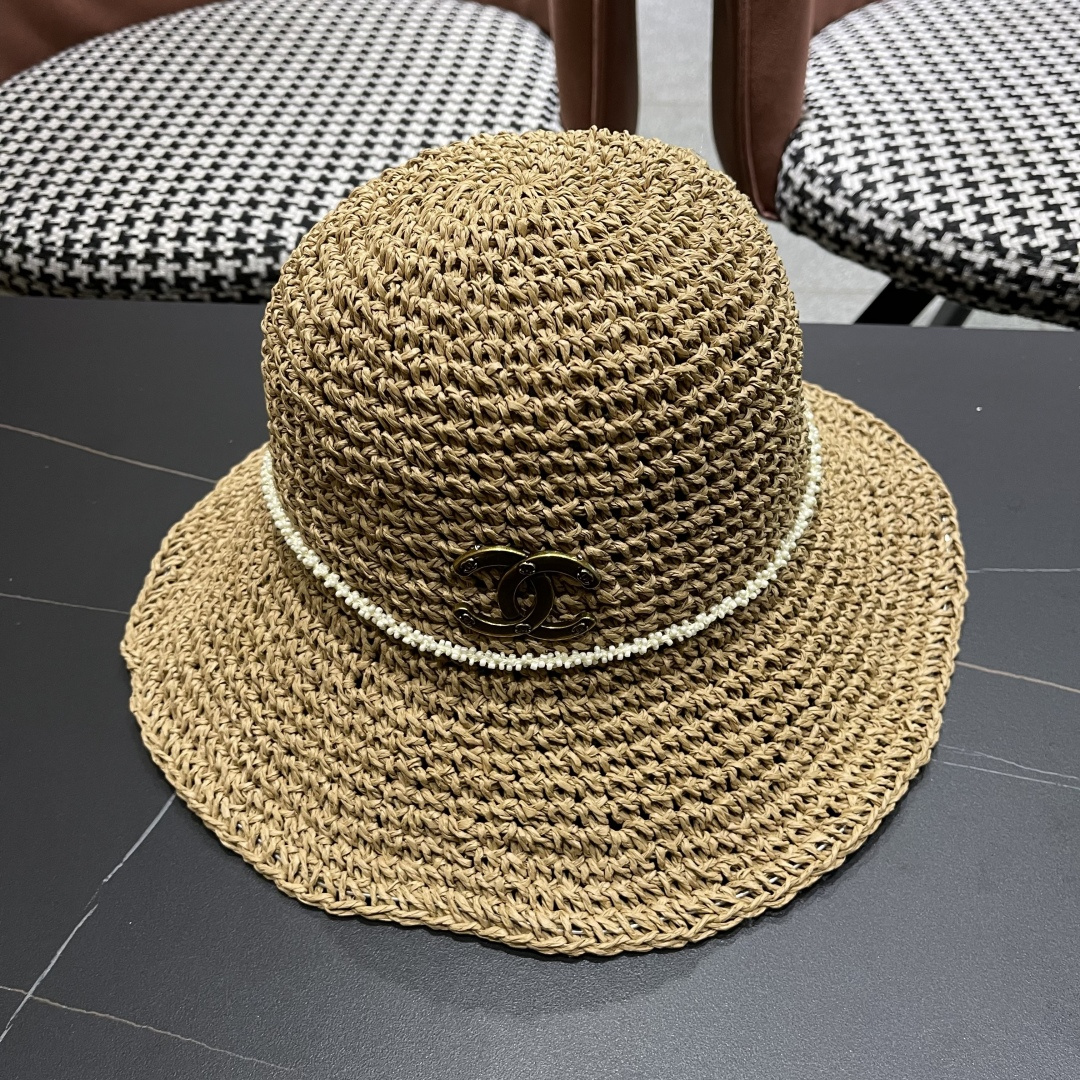  Chanel香奈儿草帽日系甜美珍珠蝴蝶结草帽女夏季
海边度假出游遞阳防晒太阳帽子
