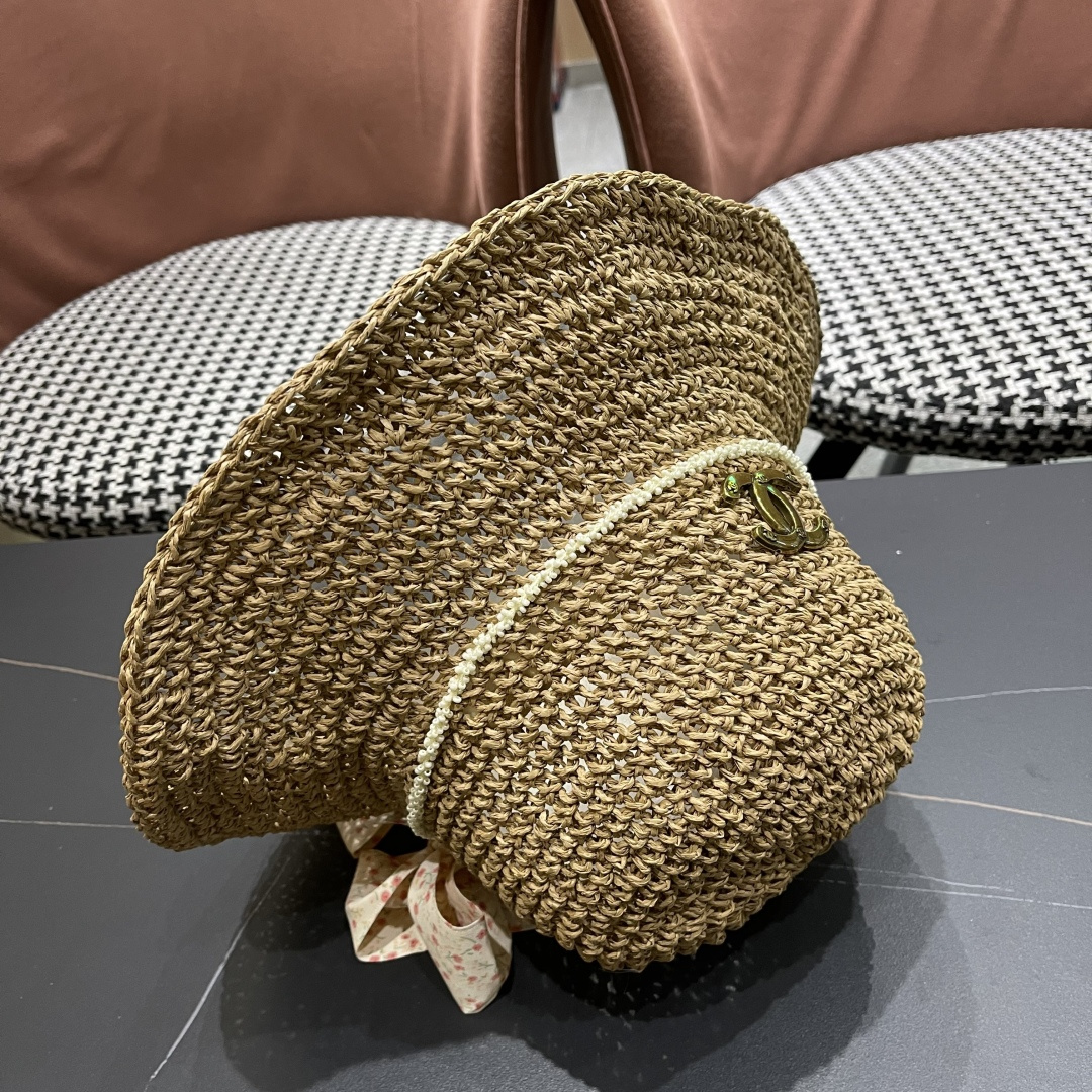  Chanel香奈儿草帽日系甜美珍珠蝴蝶结草帽女夏季
海边度假出游遞阳防晒太阳帽子
