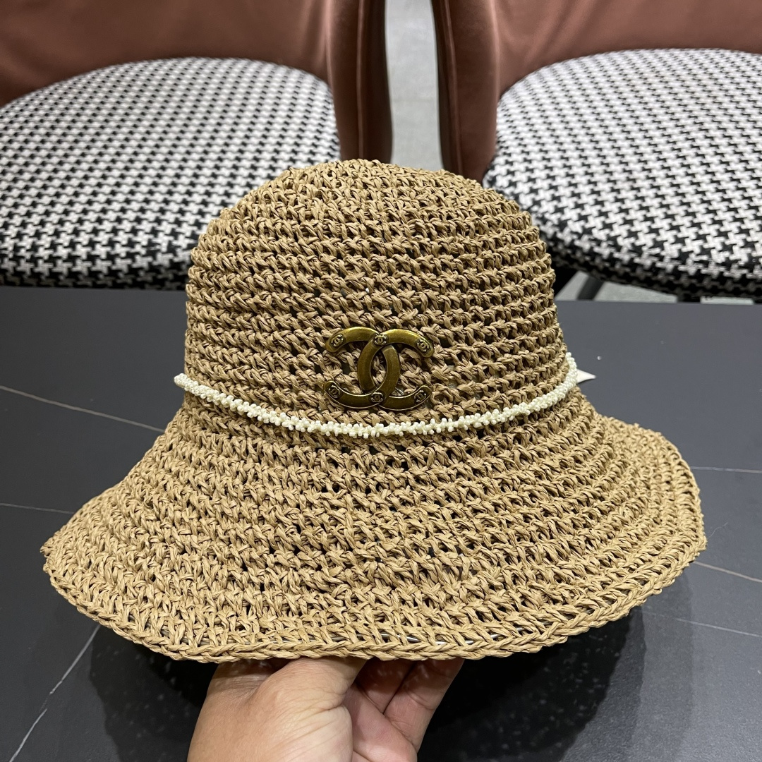  Chanel香奈儿草帽日系甜美珍珠蝴蝶结草帽女夏季
海边度假出游遞阳防晒太阳帽子
