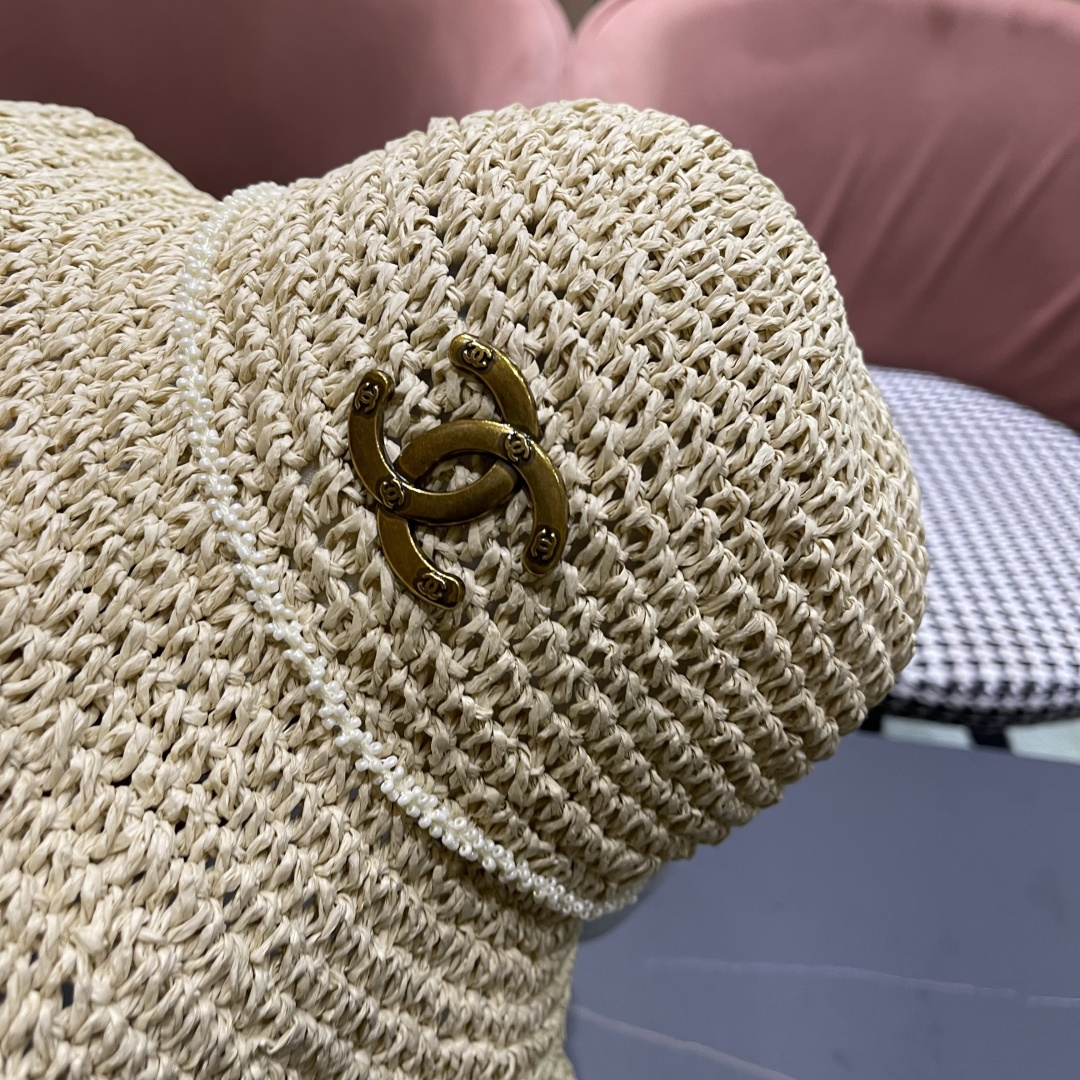  Chanel香奈儿草帽日系甜美珍珠蝴蝶结草帽女夏季
海边度假出游遞阳防晒太阳帽子
