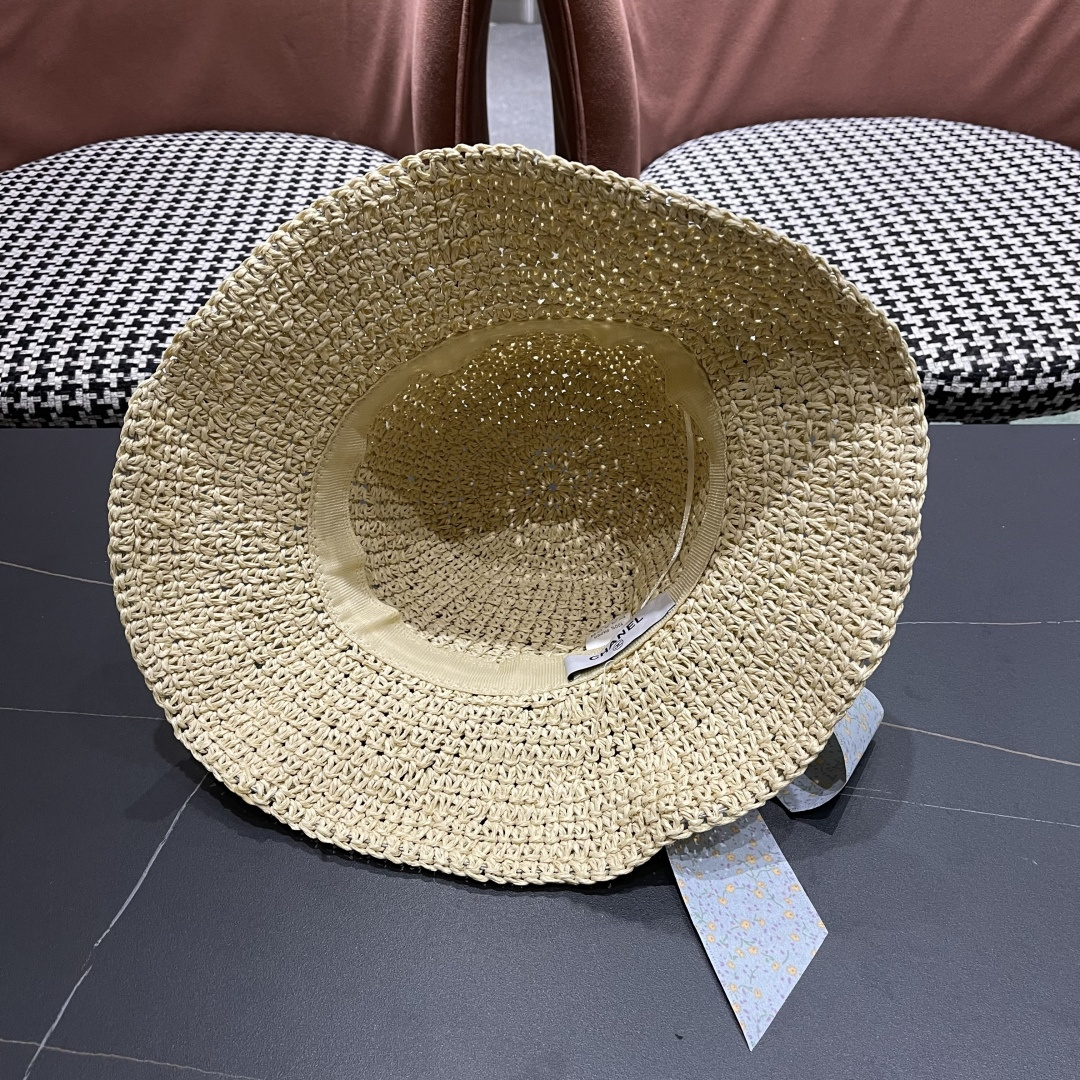  Chanel香奈儿草帽日系甜美珍珠蝴蝶结草帽女夏季
海边度假出游遞阳防晒太阳帽子
