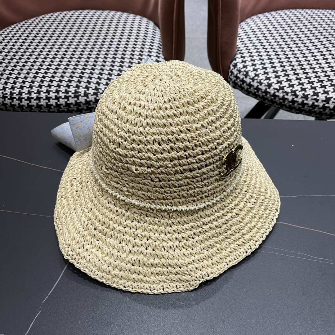  Chanel香奈儿草帽日系甜美珍珠蝴蝶结草帽女夏季
海边度假出游遞阳防晒太阳帽子
