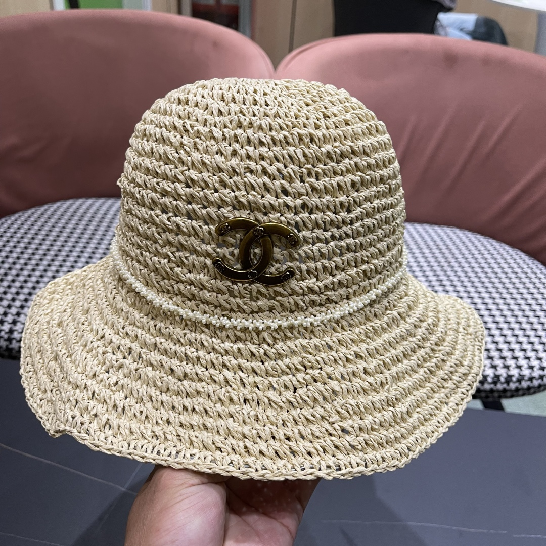  Chanel香奈儿草帽日系甜美珍珠蝴蝶结草帽女夏季
海边度假出游遞阳防晒太阳帽子
