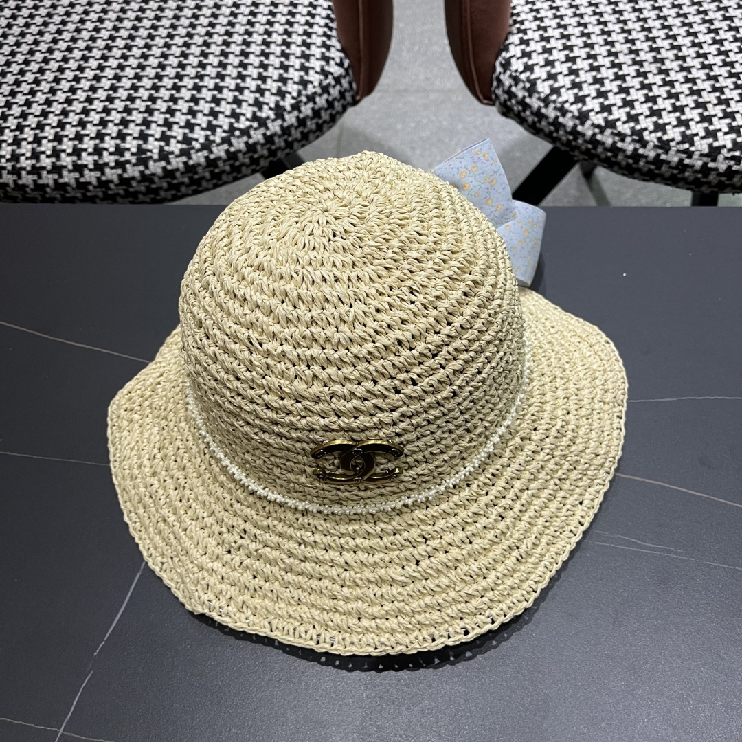  Chanel香奈儿草帽日系甜美珍珠蝴蝶结草帽女夏季
海边度假出游遞阳防晒太阳帽子
