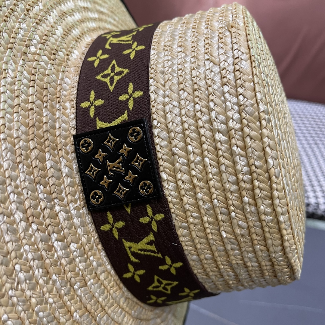  Lv路易威登平顶礼帽春夏包边系带复古简约宽帽檐欧美休闲度
假遮阳麦秆女草帽